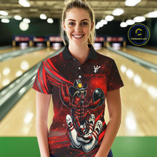 Load image into Gallery viewer, Woman wearing a custom bowling shirt with a design in a bowling alley