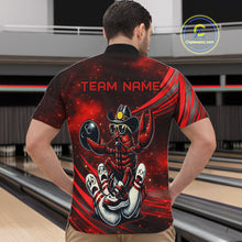 Load image into Gallery viewer, Person wearing a red and black themed shirt with a design and text 'TEAM NAME' at a bowling alley.