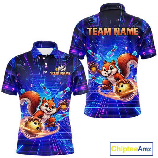 Custom Neon Funny Squirrel Bowling Shirt for Men Bowling Team Jersey Polo & Quarter-Zip Bowling Outfit QZT981