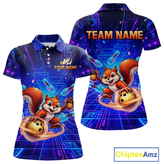Custom Neon Funny Squirrel Bowling Shirt for Women Bowling Team Jersey Polo & Quarter-Zip Bowling Outfit QZT981