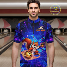 Load image into Gallery viewer, Custom Neon Funny Squirrel Bowling Shirt for Men Bowling Team Jersey Polo &amp; Quarter-Zip Bowling Outfit QZT981