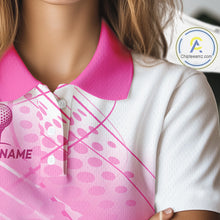 Load image into Gallery viewer, Pink White Womens Golf Polo Shirts Custom Name Golf Shirts For Women Personalized Golf Ball Gifts  NHN0019