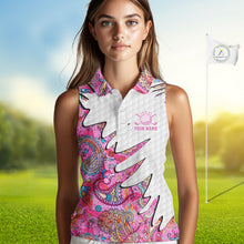 Load image into Gallery viewer, Pink Paisley Pattern Womens Sleeveless Golf Polo Shirt Custom Tropical Golf Attire For Ladies NHN0149