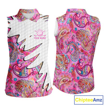 Load image into Gallery viewer, Pink Paisley Pattern Womens Sleeveless Golf Polo Shirt Custom Tropical Golf Attire For Ladies NHN0149