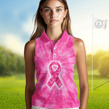 Load image into Gallery viewer, Pink Breast Cancer Golf Shirt Custom Womens Sleeveless Golf Polo Shirt Cancer Awareness, Golf Gifts NHN0153