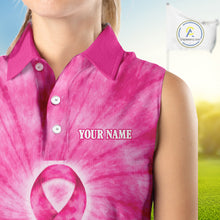 Load image into Gallery viewer, Pink Breast Cancer Golf Shirt Custom Womens Sleeveless Golf Polo Shirt Cancer Awareness, Golf Gifts NHN0153