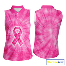Load image into Gallery viewer, Pink Breast Cancer Golf Shirt Custom Womens Sleeveless Golf Polo Shirt Cancer Awareness, Golf Gifts NHN0153