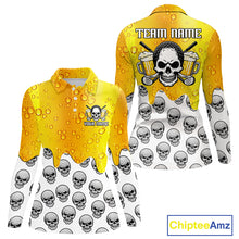 Load image into Gallery viewer, Beer Skull Womens Long Sleeve Golf Polo Shirt Custom Name Funny Team Golf Tops For Ladies, Golf Gifts NHN0166
