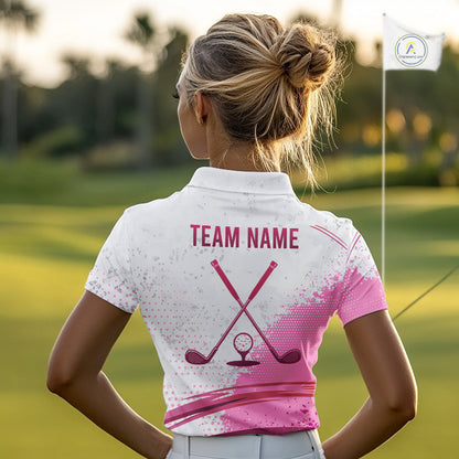 Womens Golf Polo Shirts Pink White Custom Name Golf Shirts For Women Personalized Golf Ball Gifts NHN0037