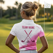 Load image into Gallery viewer, Womens Golf Polo Shirts Pink White Custom Name Golf Shirts For Women Personalized Golf Ball Gifts NHN0037