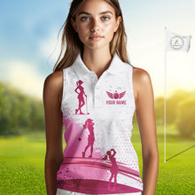 Load image into Gallery viewer, Pink White Womens Golf Polo Shirts Custom Name Golf Shirts For Women Sleeveless Personalized Golf Ball Gifts NHN0037