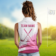 Load image into Gallery viewer, Pink White Womens Golf Polo Shirts Custom Name Golf Shirts For Women Sleeveless Personalized Golf Ball Gifts NHN0037
