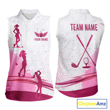 Load image into Gallery viewer, Pink White Womens Golf Polo Shirts Custom Name Golf Shirts For Women Sleeveless Personalized Golf Ball Gifts NHN0037