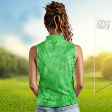 Load image into Gallery viewer, Green Tie Dye Womens Sleeveless Golf Polo Shirt Custom Name Green Clover St Patrick Day Golf Tops NHN0168