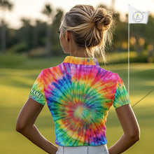 Load image into Gallery viewer, Colorful Tie Dye Womens Golf Polo Shirt Custom Green Clover St Patrick Day Golf Tops, Golf Gifts NHN0170