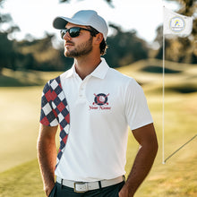 Load image into Gallery viewer, Matching Golf Polo Shirts for Couples Custom Red &amp; Blue Argyle Pattern Golf Ball Cactus Golf Shirts NHN0040