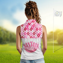 Load image into Gallery viewer, Womens Sleeveless Golf Polo Shirt Custom Flamingo Ribbon Plaid Pattern, Breast Cancer Awareness Golf NHN0177