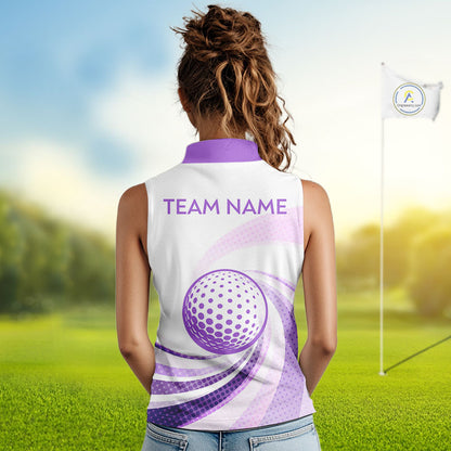 Purple And White Womens Sleeveless Golf Polo Shirt Custom Name Golf Shirt For Ladies Personalized NHN0053