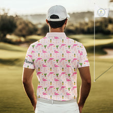 Load image into Gallery viewer, Pink Flamingo Pattern Mens Golf Polo Shirts Custom Funny Desert Cactus Team Golf Tops For Men, Golf Gifts NHN0184