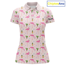 Load image into Gallery viewer, Pink Flamingo Pattern Womens Golf Polo Shirts Custom Funny Desert Cactus Team Ladies Golf Tops, Golf Gift NHN0184