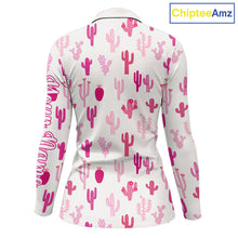 Load image into Gallery viewer, Funny Pink Cactus Pattern Womens Long Sleeve Golf Polo Shirts Custom Cactus Ladies Golf Attire NHN0185