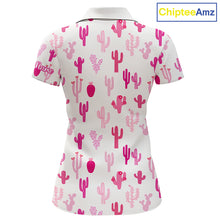 Load image into Gallery viewer, Funny Pink Cactus Pattern Womens Golf Polo Shirts Custom Cactus Ladies Golf Attire, Golfer Gift NHN0185