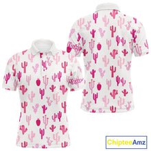 Load image into Gallery viewer, Funny Pink Cactus Pattern Mens Golf Polo Shirts Custom Cactus Golf Attire For Men, Golfer Gift NHN0185