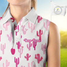 Load image into Gallery viewer, Funny Pink Cactus Pattern Womens Sleeveless Golf Polo Shirts Custom Cactus Ladies Golf Attire, Golf Gift NHN0185