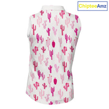 Load image into Gallery viewer, Funny Pink Cactus Pattern Womens Sleeveless Golf Polo Shirts Custom Cactus Ladies Golf Attire, Golf Gift NHN0185