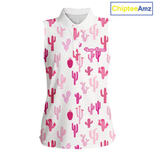 Load image into Gallery viewer, Funny Pink Cactus Pattern Womens Sleeveless Golf Polo Shirts Custom Cactus Ladies Golf Attire, Golf Gift NHN0185