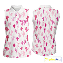 Load image into Gallery viewer, Funny Pink Cactus Pattern Womens Sleeveless Golf Polo Shirts Custom Cactus Ladies Golf Attire, Golf Gift NHN0185