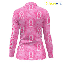 Load image into Gallery viewer, Pink Breast Cancer Golf Shirt Custom Tie Dye Womens Long Sleeve Golf Polo Shirt, Pink Golf Gifts NHN0188