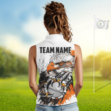 Load image into Gallery viewer, Womens Sleeveless Golf Polo Shirt Custom Orange And White Grunge Eagle Grasping Golf Ball, Golf Gifts NHN0054