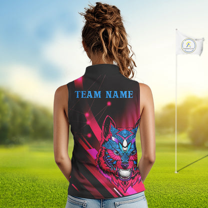 Funny Pink Wolf Womens Sleeveless Golf Polo Shirt Custom Golf Ball For Team Jersey NHN0056