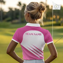 Load image into Gallery viewer, Womens Golf Polo Shirt Custom Pink And White Pattern With Golf Cart Golf Ball Shirts For Women NHN0059
