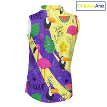 Load image into Gallery viewer, Funny Womens Sleeveless Golf Polo Shirt Custom Tropical Summer Pattern, Flamingo Golf Shirt For Ladies NHN0195