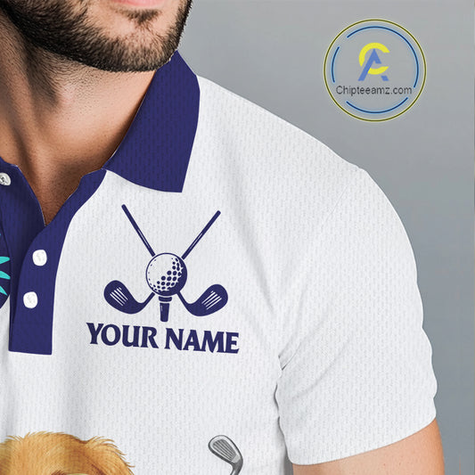 Funny Mens Golf Polo Shirts Custom Tropical Pattern, Golden Retriever Golf Shirt, Dog Lover Gift NHN0196