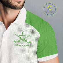 Load image into Gallery viewer, Green And White Mens Golf Polo Shirts Custom Golf Tops For Men, Personalized Golf Gifts NHN0059