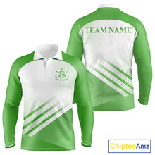 Load image into Gallery viewer, Green And White Long Sleeve Golf Polo Shirt Custom Golf Tops For Men, Personalized Golf Gifts NHN0059
