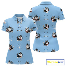 Load image into Gallery viewer, Funny Husky Blue Pattern Custom White Womens Golf Polo Shirts, Team Ladies Golf Tops, Dog Lover Gift NHN0065