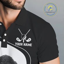 Load image into Gallery viewer, Funny Mens Golf Polo Shirt Black &amp; White Pattern Golf Team Shirt Custom Golf Clubs, Dog Lover Gift NHN0066