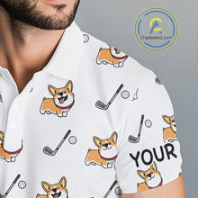 Load image into Gallery viewer, Mens Golf Polo Shirt Custom Cute Dogs Corgi Print White Golf Shirts For Men, Dog Lover Gift NHN0069