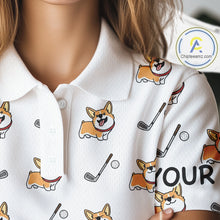 Load image into Gallery viewer, Womens Golf Polo Shirt Custom Cute Dogs Corgi Print White Golf Shirts For Women, Dog Lover Gift NHN0069