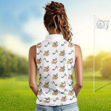 Load image into Gallery viewer, Womens Sleeveless Golf Polo Shirt Custom Cute Dogs Corgi Print White Golf Shirts, Dog Lover Gift NHN0069
