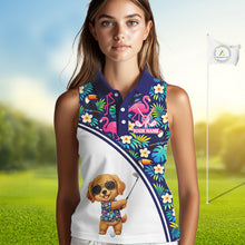 Load image into Gallery viewer, Womens Sleeveless Golf Polo Shirt Custom Tropical Golden Retriever Ladies Golf Tops, Dog Lover Gift NHN0201