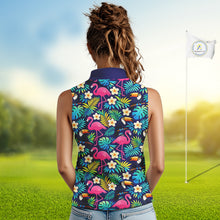 Load image into Gallery viewer, Womens Sleeveless Golf Polo Shirt Custom Tropical Golden Retriever Ladies Golf Tops, Dog Lover Gift NHN0201