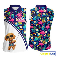 Load image into Gallery viewer, Womens Sleeveless Golf Polo Shirt Custom Tropical Golden Retriever Ladies Golf Tops, Dog Lover Gift NHN0201