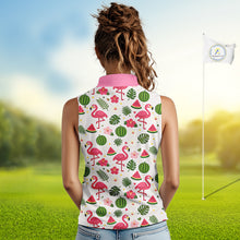 Load image into Gallery viewer, Pink Flamingo Tropical Womens Sleeveless Golf Polo Shirt Custom Funny Ladies Golf Tops, Golf Gift NHN0202