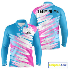 Load image into Gallery viewer, Mens Long Sleeve Golf Polo Shirt Custom Blue And Pink Golf Shirt Personalized White Team Golf Shirts NHN0076
