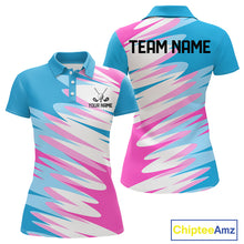 Load image into Gallery viewer, Womens Golf Polo Shirts Custom Blue And Pink Golf Shirt Personalized White Team Golf Shirts NHN0076